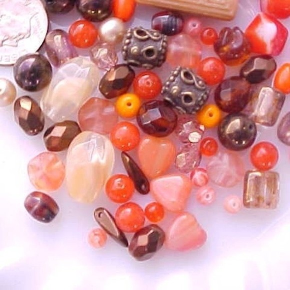 Vintage Glass Beads Orange Beige Tan Fall Autumn Czech DIY Craft Jewelry Making - Picture 4 of 5